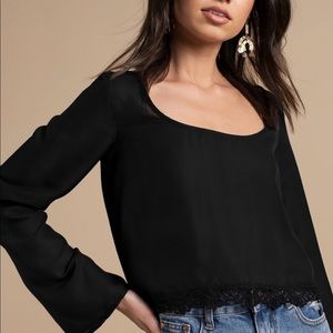 Tobi Cropped Lace Chiffon Blouse